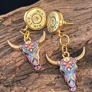 New authentic bullet steer skull stud earrings